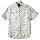 Denim & Flower Men's Slim L Button Camp Shirt White Black Pug Dog Print Cotton