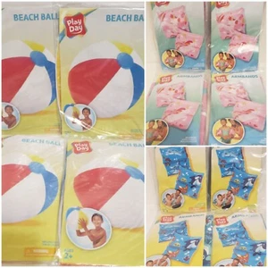Lote de 4 brazaletes inflables estampados de unicornio o tiburón Play Day o pelotas de playa - Imagen 1 de 4