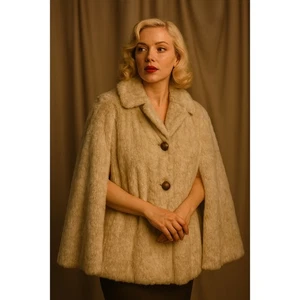 Vintage Kunstfell Damen Inverness Cape Umhang Mantel OS Old Money Glam Old Hollywood  - Bild 1 von 10