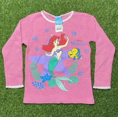 Vintage The Little Mermaid Thermal Shirt 7-8 Youth Pink Sleep Top - Image 1 of 4