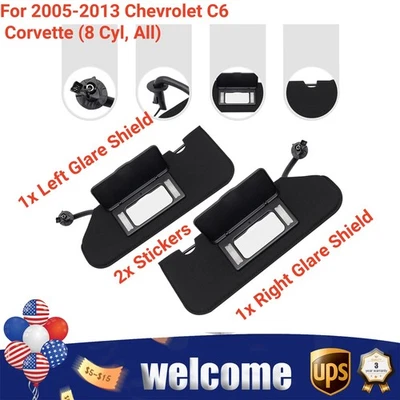 Driver& Passenger Side Sun Visor Fit 2005-2013 Chevrolet C6 Corvette W/LED Light Foto 1 de 4