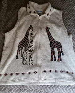 Blair Vintage Giraffe Brown Vest Size Xlarge Full Zip Embroidered Applique - Picture 1 of 10