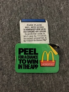 McDonald's Monopoly Park Place #821 pieza de juego *SIN CANJEAR* - Imagen 1 de 1