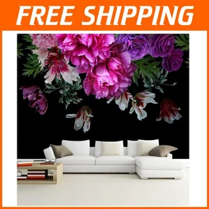 Vibrant Purple Peony Floral Mural - Ideal for Bedrooms, 51.53 Sq Ft Coverage - Picture 1 of 9