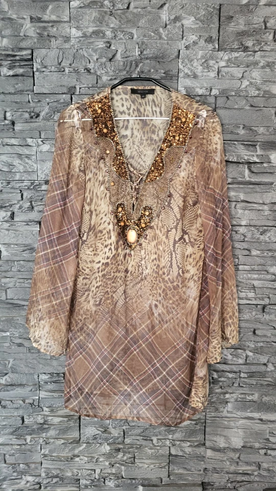 MALVIN Strand Mini Kleid Gr 38 100% Seide   Beige Bunt Tunika - Bild 1 von 4