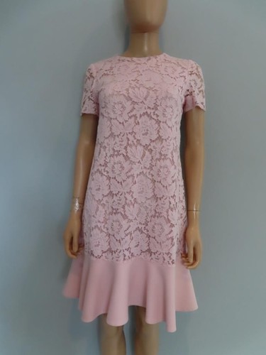 Abito VALENTINO rosa pizzo orlo con volant A Line taglia US 6 8