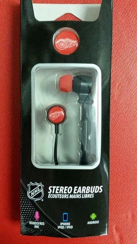 NHL Detroit Red Wings Mizco Big Logo Stereo Earbuds with Hands Free Mic Cover