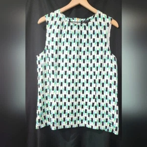 Top donna verde blu geometrico misto seta taglia L eclettico artistico contemporaneo - Foto 1 di 7