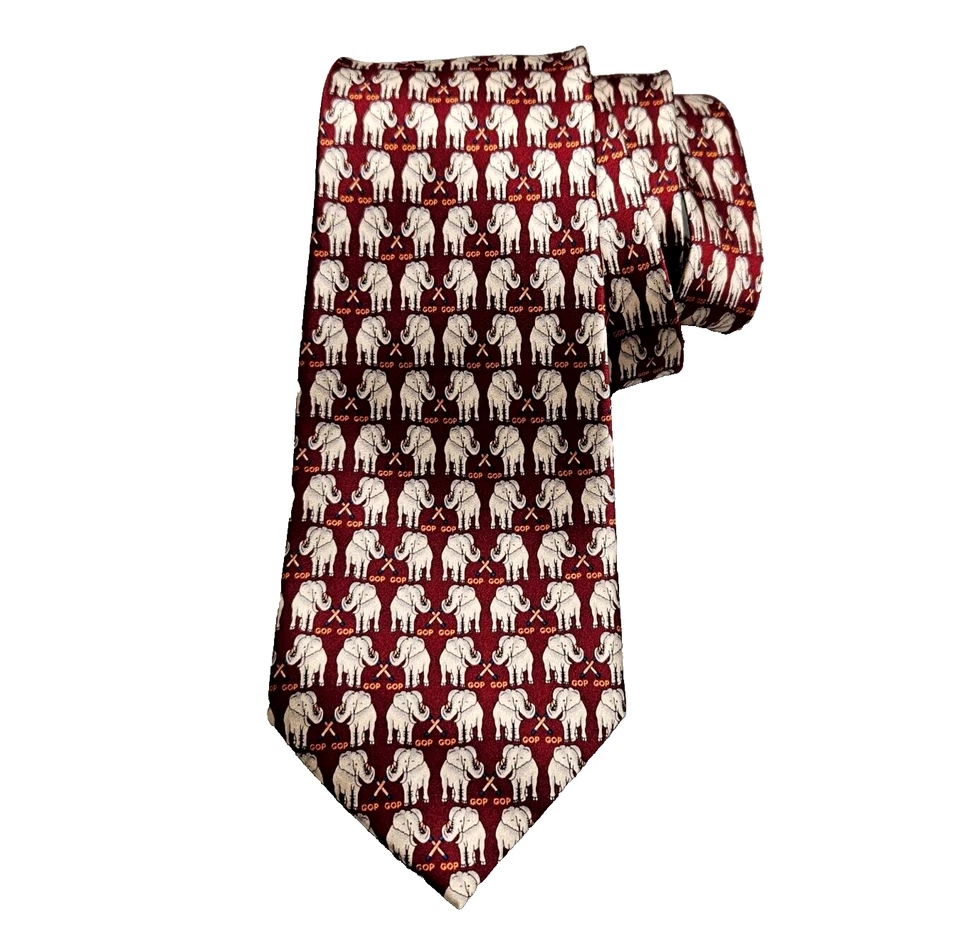 Artefactos de museo corbata de seda hecha a mano elefante rojo republicano patrón político Foto 1 de 4