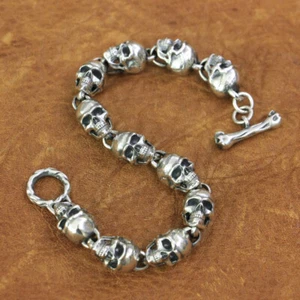 Details 925 Sterling Silver Skulls Bracelet Charms Punk Jewellery TA175C - Picture 1 of 20