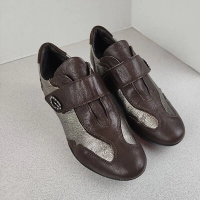 Geox Sz 6.5 Womens Casual Shoe Brown Leather Wedge Heel Hook & Loop EU  37.5 - Image 1 of 4