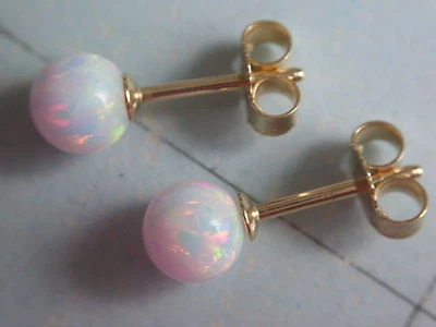 Opal weiß Ohrstecker Kugeln 6 mm Gold 333, Ohrstecker Gold mit Opal Kugeln 6 mm - Bild 1 von 4