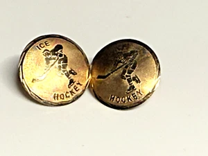 Vintage Earrings Crea Stud 14K Gold Metal Icy Hockey Etched - Picture 1 of 9
