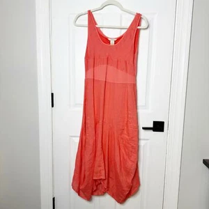 Sundance Size S 100% Linen Coral Sleeveless Asymmetrical Midi Dress Lagenlook - Picture 1 of 6