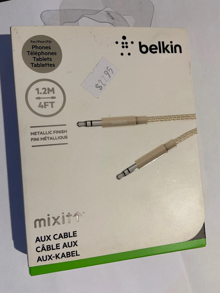 CABLE AUX BELKIN MIXIT AUDIO 3,5mm ACABADO TRENZADO METÁLICO x1,2m AV10164bt04-GLD Foto 1 de 3