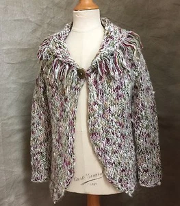 Girls 5 FRINGED Cardigan Sweater BOHEMIAN Mulberribush MARLED Olive Pink Berry - Picture 1 of 4