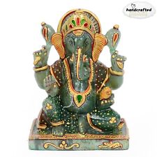 2.3 Kg Natural Aventurine Hand Crafted Lord Ganesha Gold Paint Sculpture Statue