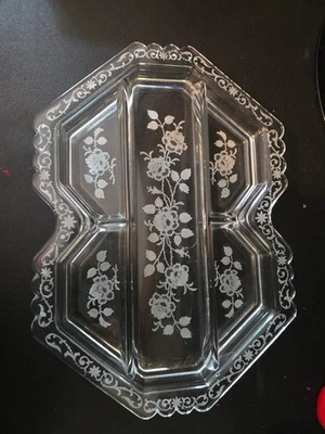 FOSTORIA Midnight Rose etched 5 part Relish Tray 13 1/4” X 9 1/4” - Image 1 of 4