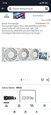 Vision 360 White ARGB Liquid CPU Cooler - 360mm Radiator ARGB Fans LCD Screen  - Image 1 of 4