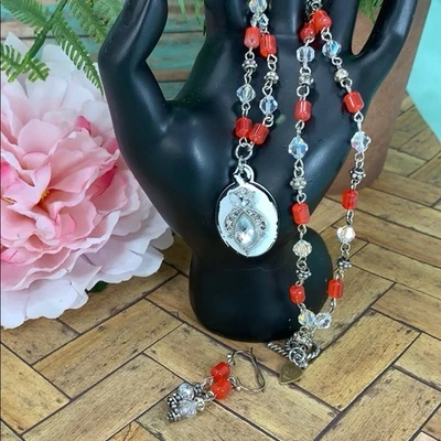 Adorned Crown artisan assemblage carnelian Crystal bead necklace & earrings - Image 1 of 4