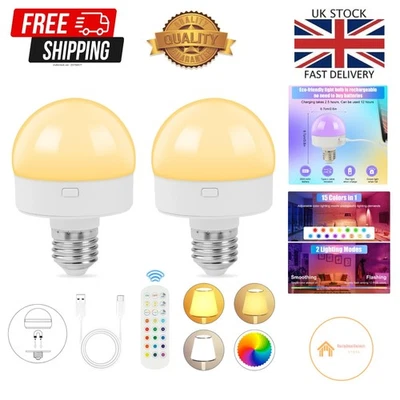 Rechargeable Light Bulbs with Remote,E26 Battery Light Bulb,RGB Color Changing - Image 1 of 4