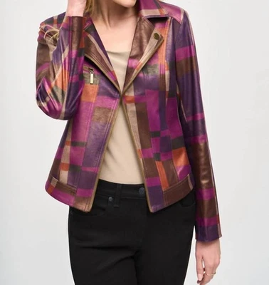 Joseph Ribkoff Foiled Print Faux Suede Jacket Size M - Image 1 of 4
