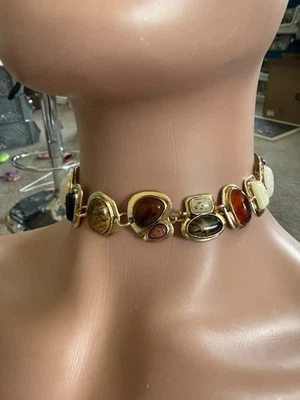 Gold Choker Necklace Chunky Statement White Brown Black - Image 1 of 4