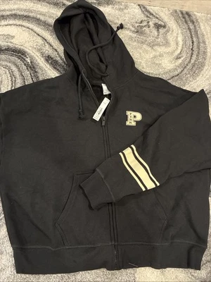 New Victoria’s Secret Pink Full Zip Hoodie (L) Drawstring Logo Black NWT - Image 1 of 2