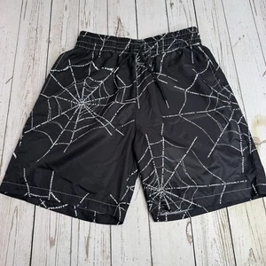Romwe All Over Print Spiderweb Spider Shorts Mens Medium Black 7" Inseam - Picture 1 of 9