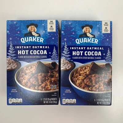 (2) Paquetes de chocolate caliente de avena instantánea QUAKER (6) 1,23 OZ por caja Foto 1 de 4