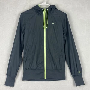 Nike Jacket Boys Small Gray Green Full Zip Hooded Windbreaker Logo Embroidered - Picture 1 of 12