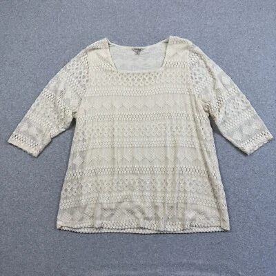 Lucky Brand Lined Sheer Lace Tunic Top Womens 2X 3/4 Sleeve Square Neck Ivory - Изображение 1 из 4