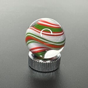 Contemporary Handmade Art Glass Marble .76" White, Green, Red Cane + UV Boro MIB