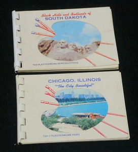 2 VINTAGE PLASTICHROME PHOTO SOUVENIR BOOKS, SOUTH DAKOTA, CHICAGO, 1960 - Picture 1 of 3