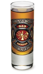 FIREFIGHTER TRIBUTE - "COURAGE, SACRIFICE, HONOR- NEW- 2 OZ. SHOT GLASS - Picture 1 of 1