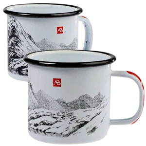 Emaille Tasse weiß Berge Email Kaffee Becher Outdoor Kaffeetasse Gebirgsmotiv - Bild 1 von 8