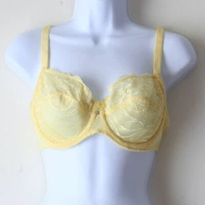 Wacoal Bright Butter Yellow Sheer Lace Unlined Panel Full Coverage Bra 32DD/32E - Picture 1 of 12