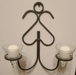Wall Mounted Iron Candleholder + Glass Droplet Candleholder + 4 Candles ~ Angel - Picture 1 of 8