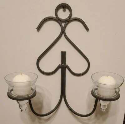 Candelabro de hierro montado en la pared + Candelabro con gotas de vidrio + 4 velas ~ Ángel Foto 1 de 4