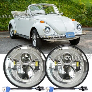 DOT 7 Inch LED Round Headlights H4 Hi-Lo Beam Fit Volkswagen VW Beetle Classic - Picture 1 of 10