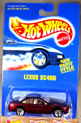 1991 Vintage Hot Wheels Blue Card #264 LEXUS SC400 Burgundy w/Chrome 5Sp-Variant - Image 1 of 4