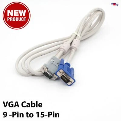 NEW NEU VGA SVGA CABLE KABEL 9-POL TO AUF 15-POL PIN 1.8 METER DISPLAY MONITOR - Bild 1 von 3