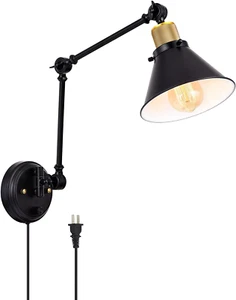 Wall Sconce Plug In, Dimmable Wall Sconce with Switch Swing Arm Wall Lights Plug - Picture 1 of 7