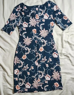 Vestido midi floral Connected Apparel talla 6P verde manga corta estampado texturizado Foto 1 de 4