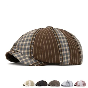 Men's Plaid Cotton Gatsby Cap Golf Driving Cabbie Beret Newsboy Ivy Hat Retro - Picture 1 of 18