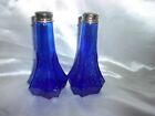 Vintage Cobalt Blue Depression Glass Salt & Pepper Shakers Set Of 2