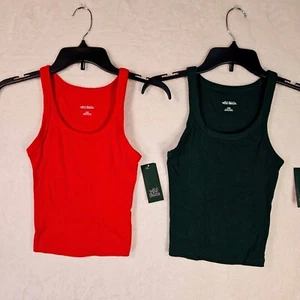 Wild Fable 2pk Tank Top Womens XXS Ribbed Stretch Red/Black - Picture 1 of 10