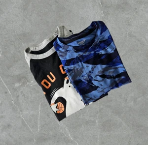 Paquete Niños Lote 2 Camisetas Manga Corta Manga Larga Cuello Redondo Negro Azul Talla L - Imagen 1 de 17