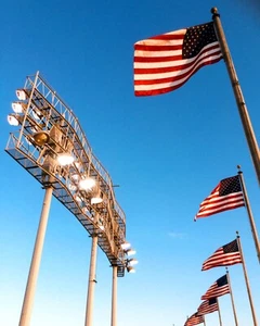 American Flags At Los Angeles Dodger Stadium Photograph MLB Baseball Ballpark - Picture 1 of 2