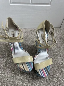 Dune Beige Striped Wedges. Uk 5 - Picture 1 of 8
